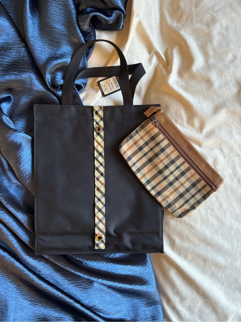 DAKS London Plaid Accent Canvas Bag and Pouch